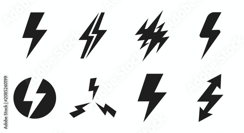 Photos Lightning Bolt Silhouettes On White Background Vector Illustration Set
