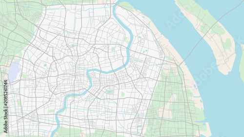 Quadro su tela Shanghai City Road Map with Huangpu River, Pastel Color Vector Illustration of C