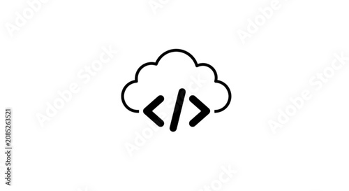 Canvas Print A minimal vector image showcasing programming bracket and forward slash syntax code enclosed directly inside a cloud computing database storage outline shape
