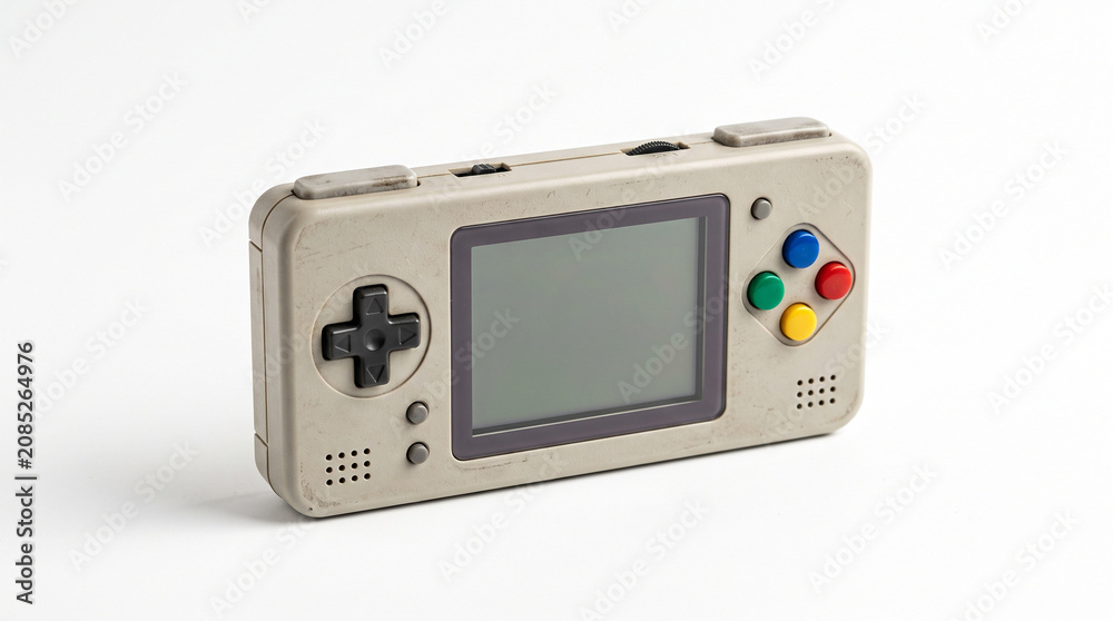 Obraz premium A small portable retro handheld video game console on a white background.