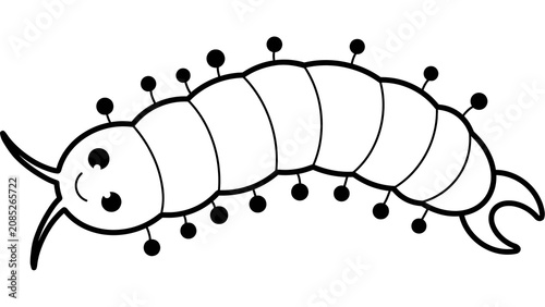 Foto Cute cartoon centipede line art illustration isolated on transparent background