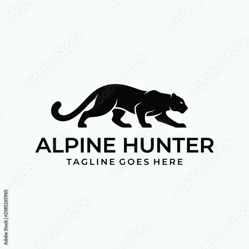 Obraz na płótnie Stalking panther silhouette for alpine hunter wildlife predator animal strength