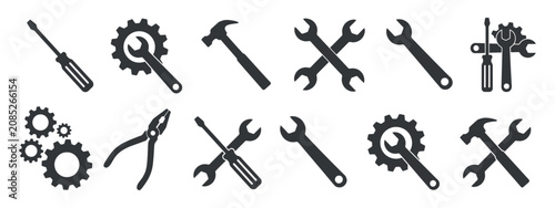 Billede på lærred Tool Silhouettes A Collection Of Black Hand Tool Shapes Against A Plain Setting