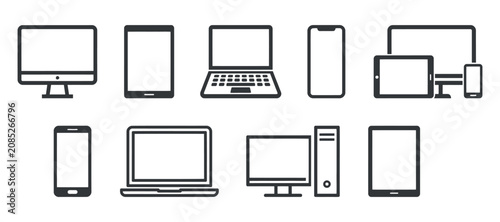 Electronic device Silhouettes A Set Of Black Line Icons On A Transparent Setting
