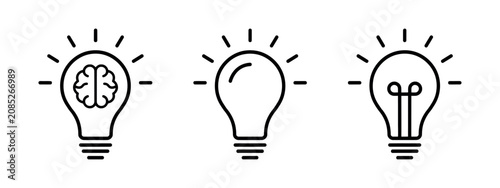 Cuadro en lienzo Lightbulbs With Internal Illustrations Line Art Icons On Transparent Setting