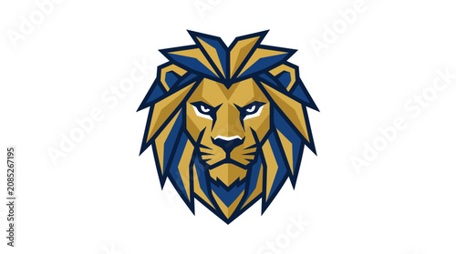Strength and Leadership Concept, Geometric Lion Head Logo Design, Power and Courage Symbol, Isolated on White Background