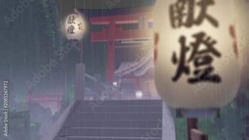 山奥にひっそりたたずむ神社。激しい雨に打たれる境内へと入って行く景色