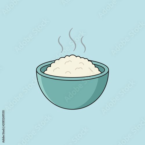 A simple illustration of a steaming bowl of white rice