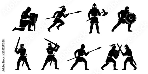 Bild auf Leinwand Warriors engage in fierce battles with swords and shields on a plain