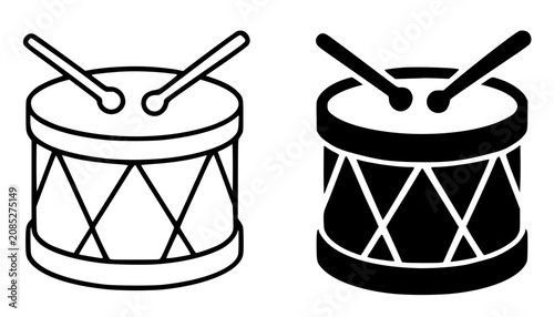 Sticker Minimalist drum icon in outline and silhouette design