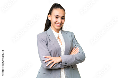 Bild auf Leinwand Young Arabian woman over isolated chroma key background with arms crossed and lo