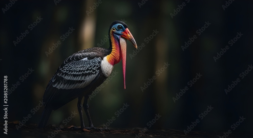 Fototapeta premium Long-wattled Umbrellabird Shadow Forest Display