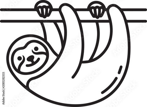 Foto Minimalist sloth vector icon, cute hanging sloth illustration, simple black and white animal graphic, adorable jungle creature design element for web and print