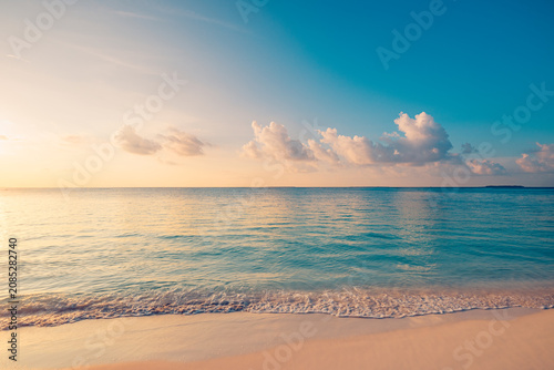 Fényképezés Tranquil sea sunset beach, pastel sky, soft clouds, calm ocean horizon coast