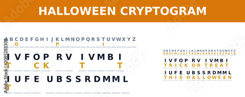Tableau sur toile Fun Halloween cryptogram puzzle for decoding spooky messages related to Halloween celebrations and traditions