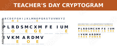 Tableau sur toile Educational Teacher's Day cryptogram puzzle illustrating the connection between knowledge, wisdom, and power for classroom activities