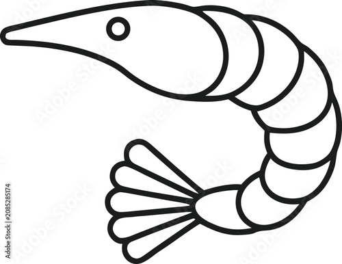Obraz na plátně Simple line drawing of a shrimp or prawn crustacean from the side
