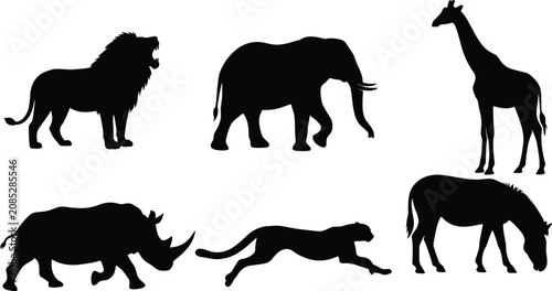 Canvas Print African Wildlife Animal Silhouette Collection Featuring Lion Elephant Giraffe Rh