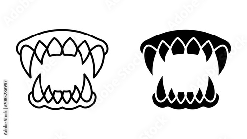 Cuadro en lienzo Fierce Fangs: Two stylized representations of a ferocious creature's open mouth, showcasing sharp, menacing teeth