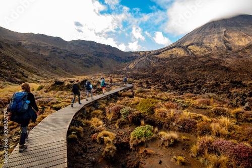Trekkers at Tongariro Alpine Crossing - New Zealand