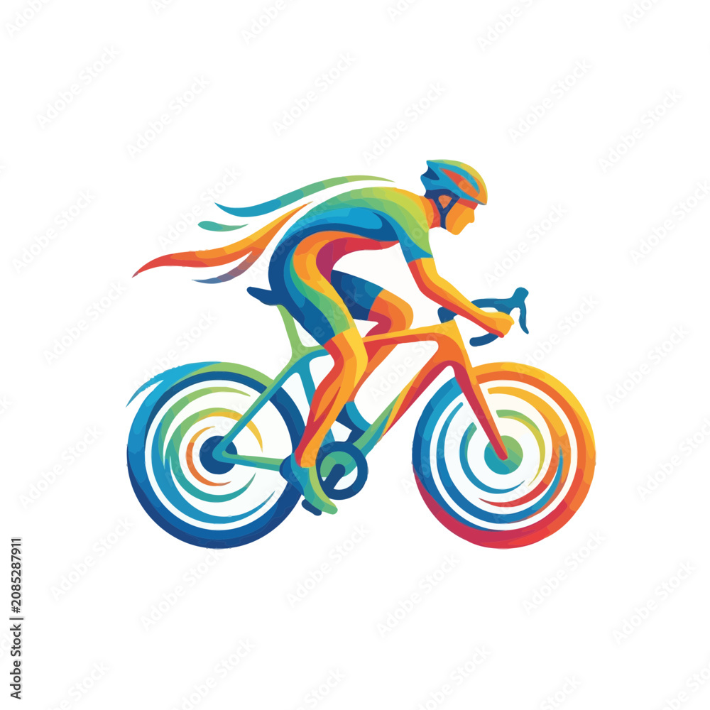 Fototapeta premium Colorful Cyclist Riding Bicycle, Abstract Sport Design