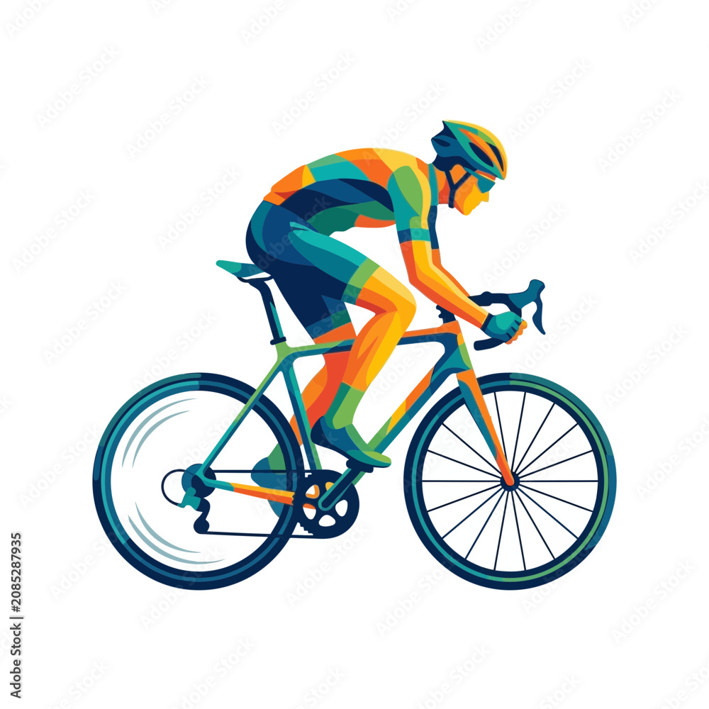 Obraz premium Colorful Cyclist Riding Bicycle