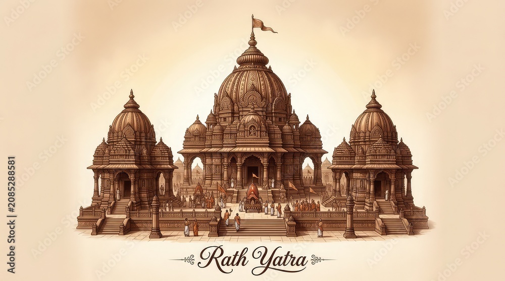 Obraz premium Detailed architectural line art sketch of Jagannath temple structure for minimalist Happy Rath Yatra design