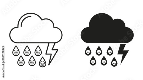 Fotografie Hazardous Weather Alert: Two stylized icons depicting a storm cloud with rain and lightning bolts, warning of dangerous weather conditions