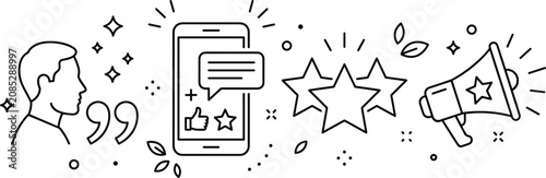 Customer review line art icon set for online feedback marketing and testimonial business promotion,