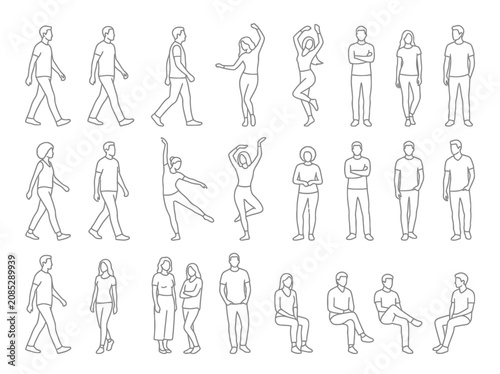 Set of diverse people silhouettes for CAD architectural visualization and interior design planning projects
