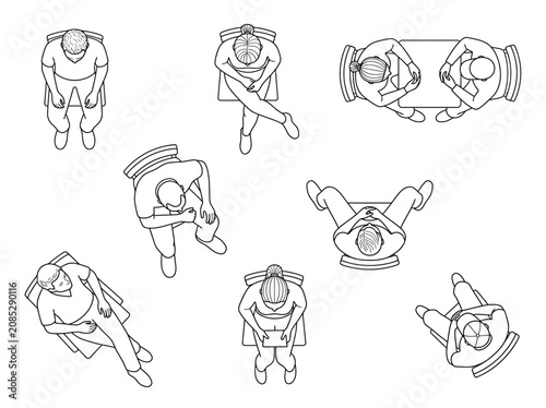 Various CAD people blocks in top view for architectural floor plan layout and interior design furniture scale illustration
