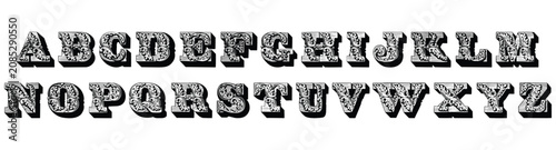 Quadro su tela Alphabet antique original typescript font vector illustration.