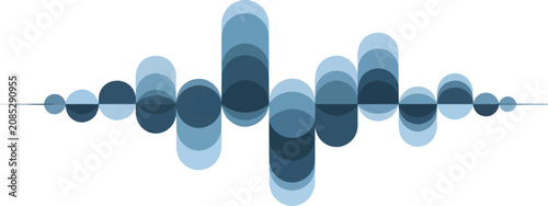 Abstract visualization of blue overlapping semicircles forming a sound wave pattern