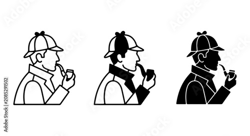Detective Icons: Sherlock Holmes Silhouette, Investigator Profile, Mystery Character Vector Set