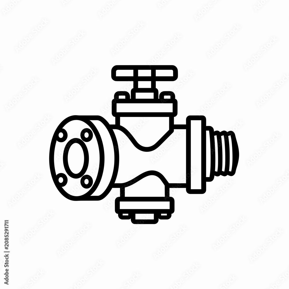 Fototapeta premium Industrial Valve with Pipe Connection in Technical Line Drawing