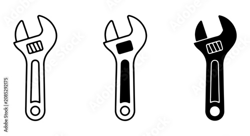 Foto Adjustable Wrench Icons, Spanner Tool Vector Set, Mechanical Hardware Symbols, R