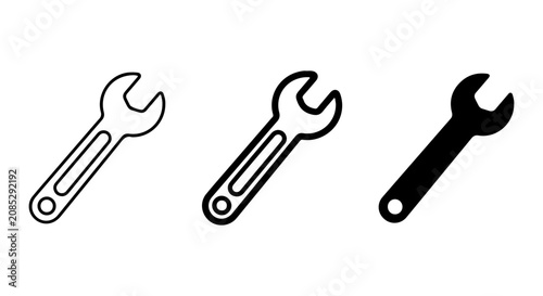 Wrench Icons Set, Adjustable Spanner Vector Graphics, Mechanic Tool Symbols, Engineering Hardware