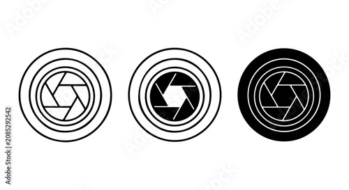 Foto Camera Aperture Icons, Photography Lens Diaphragm Symbols, Shutter Blades Vector