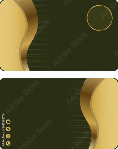 Vector luxury elegant business card template dark green and gold waves mockup layout