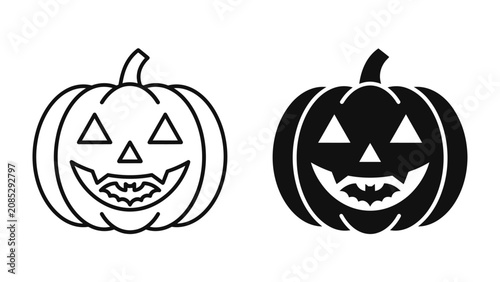 Tableau sur toile Halloween Jack-o'-lantern Icons: A graphic representation of two classic Halloween jack-o'-lanterns, one outlined and the other silhouetted, ready to bring spooky fun to the season