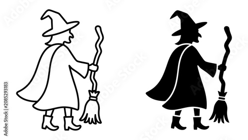 Tableau sur toile Witch silhouette and outline