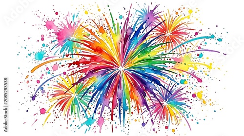 Watercolor Colorful firework explosion isolated on white background