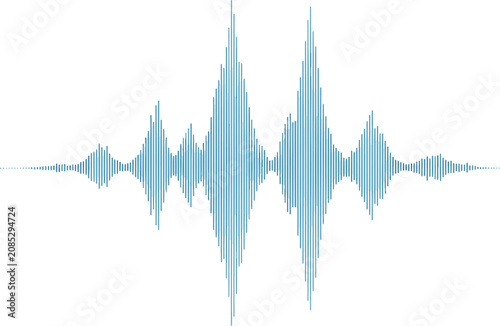 Photos Blue vertical bars visualize an audio waveform on a white background