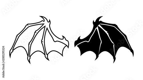 Konstfotografi Demonic Wings: A pair of stylized demonic wings, one outlined in white and the other solid black, symbolizing contrast and duality