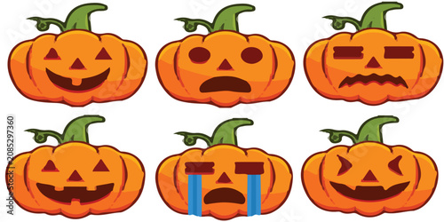 Slika na platnu Expressive Halloween holiday jack o lantern orange pumpkin flat vector illustrat