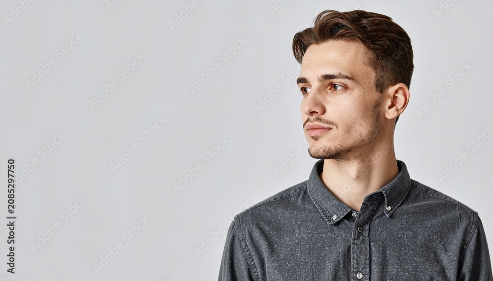 Obraz premium handsome young man in stylish collared shirt isolated on clean background, casual fashion portrait