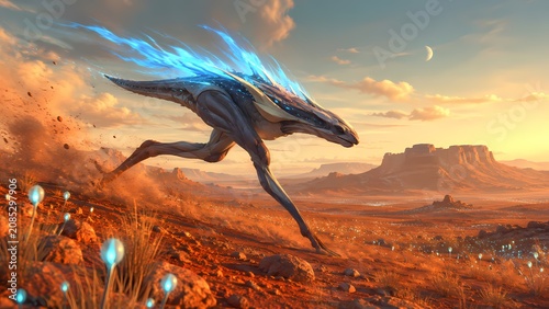 Swift Alien Runner Racing Across Red Desert Steppe