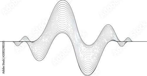 Tableau sur toile Stacked gray waveforms oscillating across a horizontal midline on white