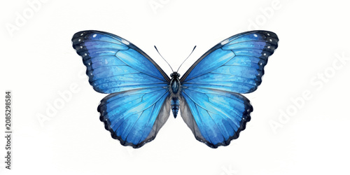 Slika na platnu Blue Butterfly Isolated on White Background Macro Close-Up of Tropical Swallowta