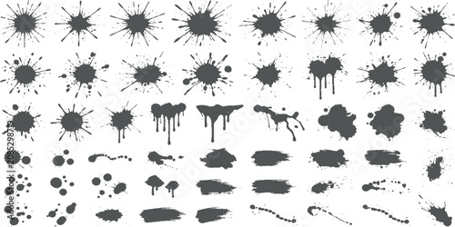 Set of black ink blots, animal silhouettes and ink splash elements vector collection for nature pattern design and decorative icons